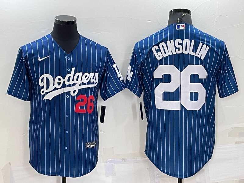 Men's Los Angeles Dodgers #26 Tony Gonsolin Number Red Navy Blue Pinstripe Stitched MLB Cool Base Nike Jersey,We sell and wholesale Men's Los Angeles Dodgers #26 Tony Gonsolin Number Red Navy Blue Pinstripe Stitched MLB Cool Base Nike Jersey on line form chian!